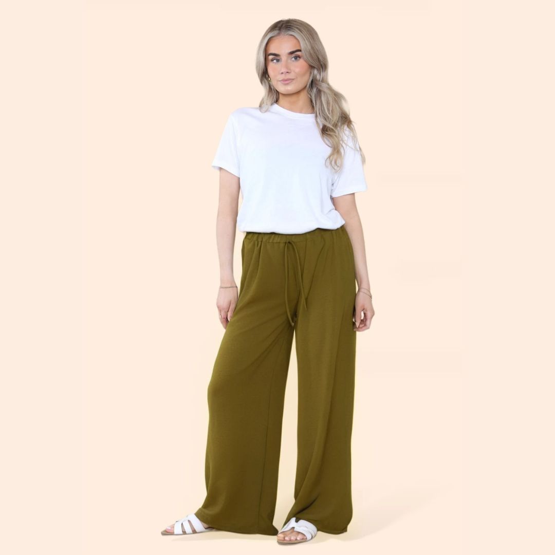 LUXE DIVA Womens Ladies Wide Leg Drawstring Palazzo Bottom Trouser Pant