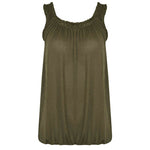 Load image into Gallery viewer, LUXE DIVA Women’s Gathered Round Scoop Neckline Swing Trim Sleeveless Plain Tank Top Wide Straps Ladies Elastic Bubble Hem Summer Camisole Baggy Vest Blouse Top