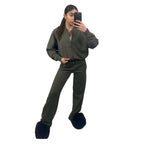 Load image into Gallery viewer, LUXE DIVA Womens Drop Shoulder Front Zip Plush Jacket Long Line Wide Leg Bottom Co-ord Set One Size Fits 8-14