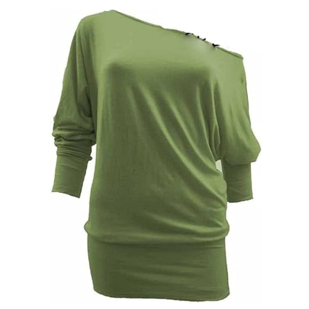 LUXE DIVA One Off-Shoulder Tops with Long Sleeves, Off Shoulder Batwing Jumper, Ladies Batwing Top in Black, Red, White Plus 21 Colors More UK