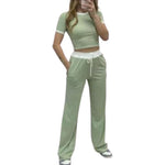 Load image into Gallery viewer, LUXE DIVA Ladies Ribbed Contrast Cap Sleeve Crop Top & Trouser 2 Piece Co ord Set 8-18 Comfort Fit Womenswear Chic Comfortable Cropped Suits Lady Basic