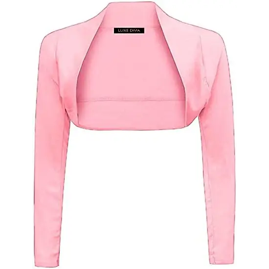 Ladies Plain Long Sleeve Bolero Shrug Crop Top Cropped