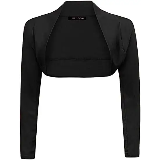 Ladies Plain Long Sleeve Bolero Shrug Crop Top Cropped