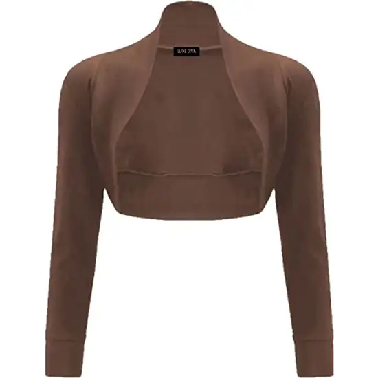 Ladies Plain Long Sleeve Bolero Shrug Crop Top Cropped