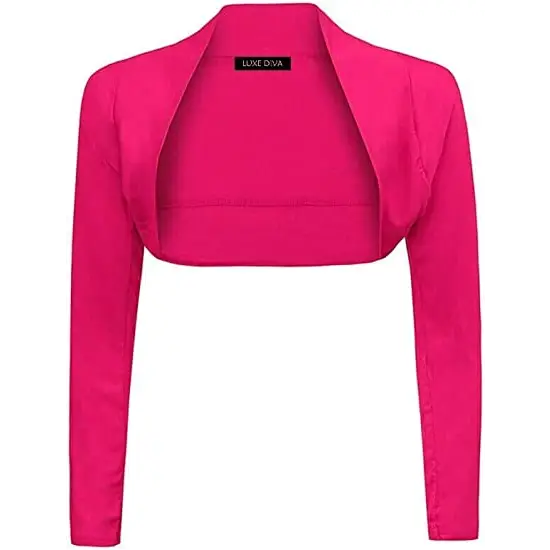 Ladies Plain Long Sleeve Bolero Shrug Crop Top Cropped