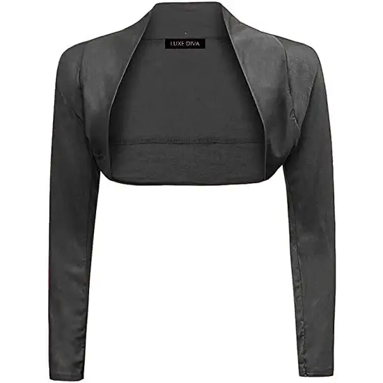 Ladies Plain Long Sleeve Bolero Shrug Crop Top Cropped