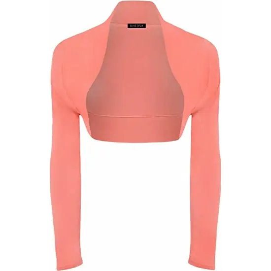 Ladies Plain Long Sleeve Bolero Shrug Crop Top Cropped