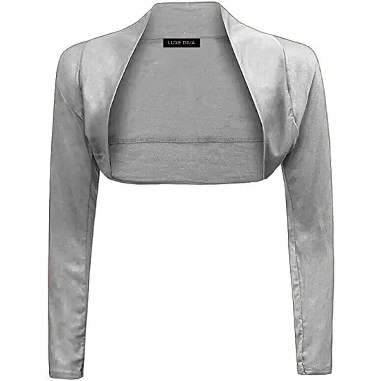 Ladies Plain Long Sleeve Bolero Shrug Crop Top Cropped