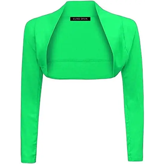Ladies Plain Long Sleeve Bolero Shrug Crop Top Cropped