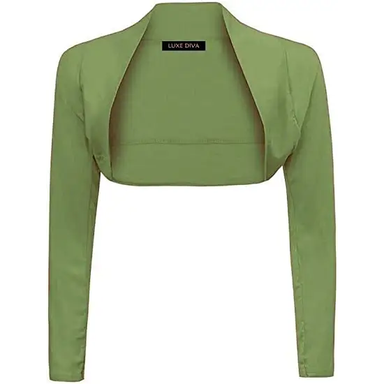 Ladies Plain Long Sleeve Bolero Shrug Crop Top Cropped