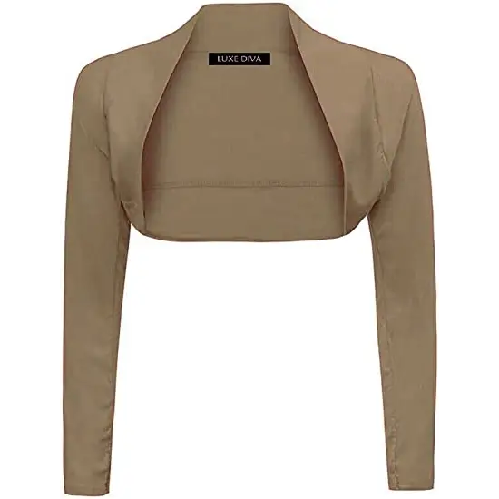 Ladies Plain Long Sleeve Bolero Shrug Crop Top Cropped