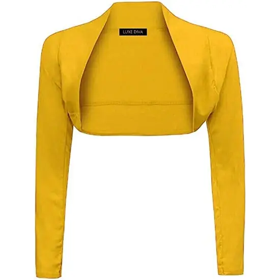 Ladies Plain Long Sleeve Bolero Shrug Crop Top Cropped