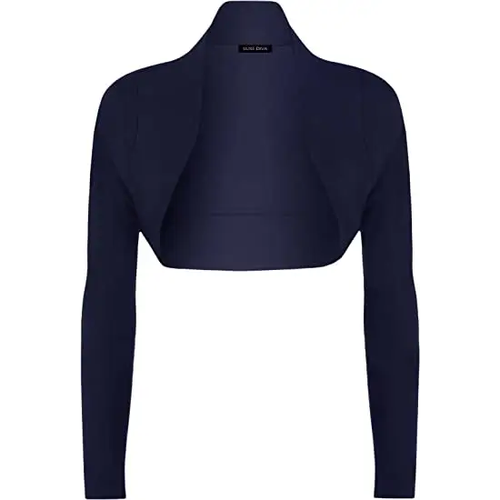 Ladies Plain Long Sleeve Bolero Shrug Crop Top Cropped