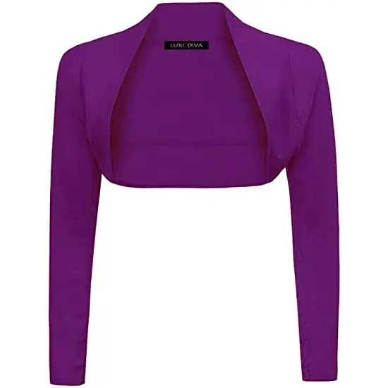 Ladies Plain Long Sleeve Bolero Shrug Crop Top Cropped