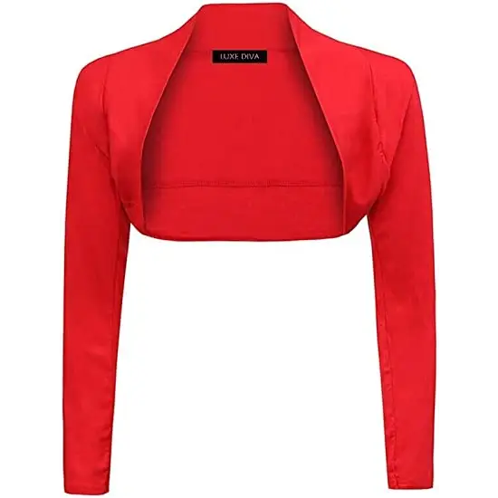 Ladies Plain Long Sleeve Bolero Shrug Crop Top Cropped