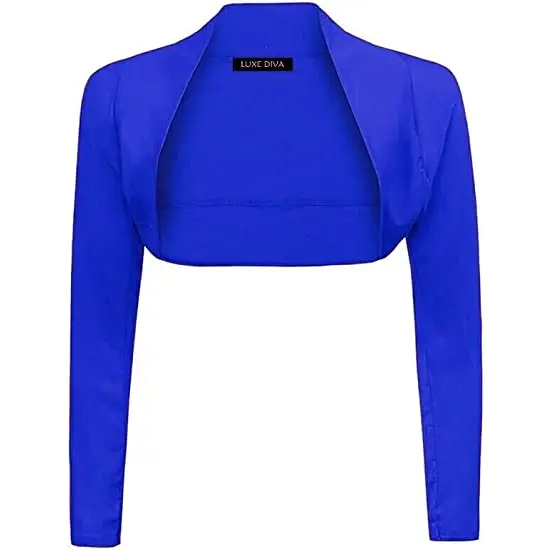 Ladies Plain Long Sleeve Bolero Shrug Crop Top Cropped