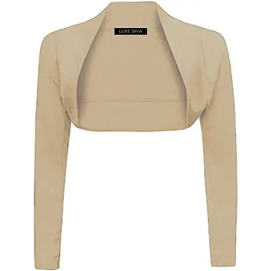 Ladies Plain Long Sleeve Bolero Shrug Crop Top Cropped
