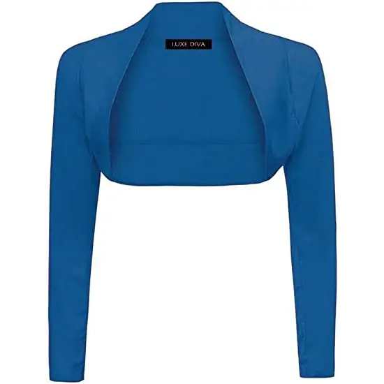 Ladies Plain Long Sleeve Bolero Shrug Crop Top Cropped