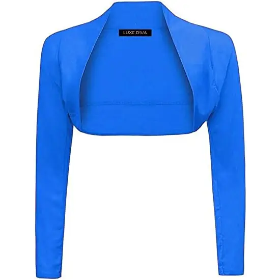 Ladies Plain Long Sleeve Bolero Shrug Crop Top Cropped