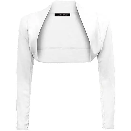 Ladies Plain Long Sleeve Bolero Shrug Crop Top Cropped