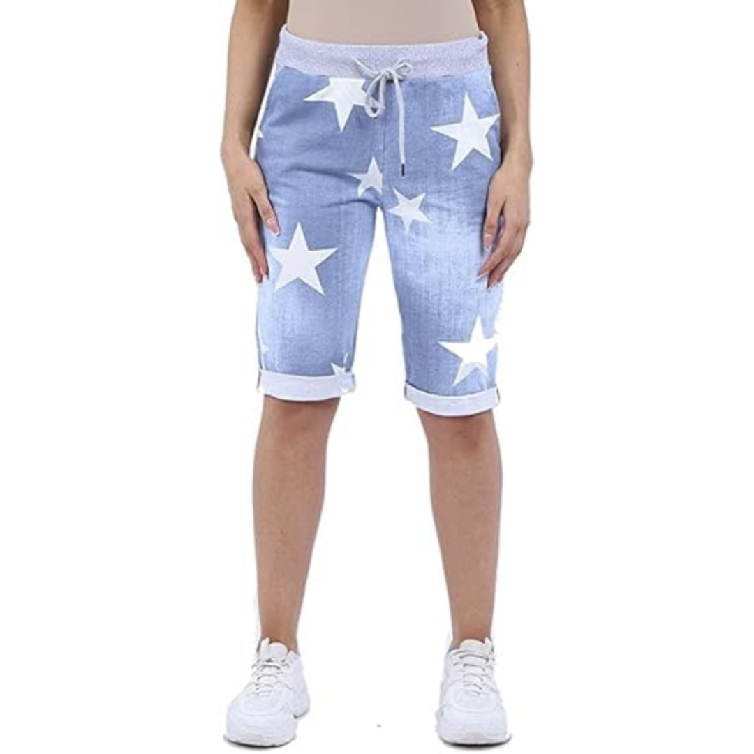 LUXE DIVA Italian Ladies Women's Turn-Up Shorts – Elastic Waist, Stylish, Comfortable Summer Wear UK Sizes 12-22 – Casual Fit Daily