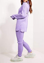 Load image into Gallery viewer, LUXE DIVA Ladies Chunky Knitted Ribbed Polo High Neck Top Set Womens Leggings Loungewear Joggers Tracksuit0