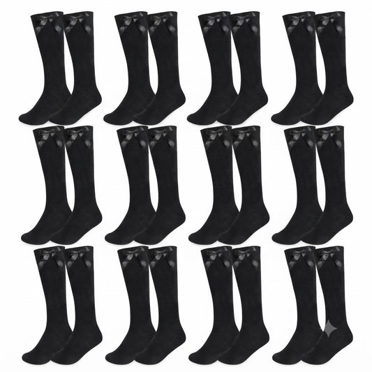LUXE DIVA Cotton Rich Girls Knee High School Bow Socks Pack 3 6 12 - LUXE DIVALUXE DIVA Cotton Rich Girls Knee High School Bow Socks Pack 3 6 12Knee SocksLUXE DIVALUXE DIVAP12KneHiBowSockBlk2-3LUXE DIVA Cotton Rich Girls Knee High School Bow Socks Pack 3 6 122-3Black Pack OF 12