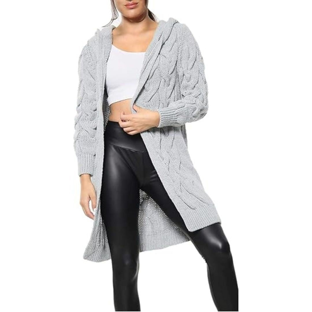 LUXE DIVA LADIES CABLE ALL - OVER HOODED ITALIAN KNITTED OPEN FRONT STYLE CARDIGAN - LUXE DIVALUXE DIVA LADIES CABLE ALL - OVER HOODED ITALIAN KNITTED OPEN FRONT STYLE CARDIGANOversize CoatLUXE DIVALUXE DIVALSHodKnitLongCardiGray8-14LUXE DIVA LADIES CABLE ALL - OVER HOODED ITALIAN KNITTED OPEN FRONT STYLE CARDIGANOne Size 8 - 14Gray