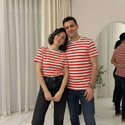 LUXE DIVA Unisex Striped T-Shirt Men's Women's Crew Neck Short Sleeve Casual Summer Top S-XXL - LUXE DIVALUXE DIVA Unisex Striped T-Shirt Men's Women's Crew Neck Short Sleeve Casual Summer Top S-XXLLUXE DIVALUXE DIVASSRNStrpTshirtRed/WhiteSLUXE DIVA Unisex Striped T-Shirt Men's Women's Crew Neck Short Sleeve Casual Summer Top S-XXLSRed /White