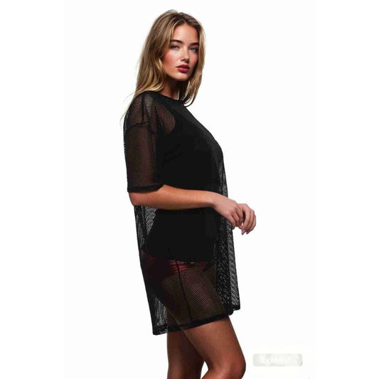 LUXE DIVA Womens Round Neck Sheer Mesh Top Ladies Short Sleeve Tunic Baggy T-Shirt Dress - LUXE DIVALUXE DIVA Womens Round Neck Sheer Mesh Top Ladies Short Sleeve Tunic Baggy T-Shirt DressTunic DressLUXE DIVALUXE DIVASSOvrSizTshirtBlk8-10LUXE DIVA Womens Round Neck Sheer Mesh Top Ladies Short Sleeve Tunic Baggy T-Shirt Dress8 - 10Black