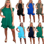 Load image into Gallery viewer, LUXE DIVA Womens Ladies Frill Sleeve Top With Shorts Two Piece Co ord Set Tracksuit 8-22