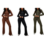 Load image into Gallery viewer, LUXE DIVA Ladies heavy Ribbed zipper two piece long sleeve top and flared trouser
