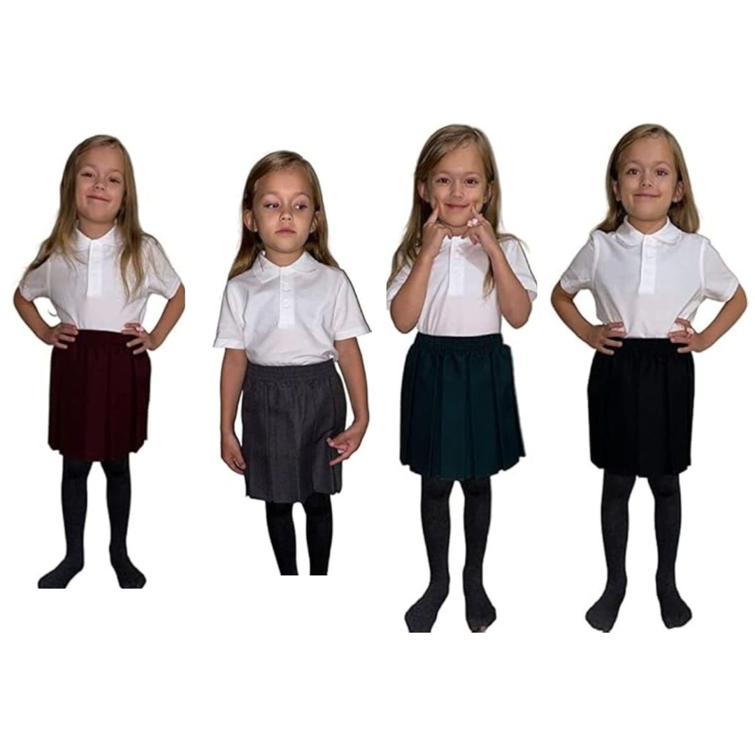 LUXE DIVA Girls Summer Formal Dress Bottom Full Elastic Box Pleat Skirt School Uniform Girl Back to School Box Pleated Round Waist Skirt