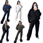 Load image into Gallery viewer, LUXE DIVA Womens Drop Shoulder Front Zip Plush Jacket Long Line Wide Leg Bottom Co-ord Set One Size Fits 8-14