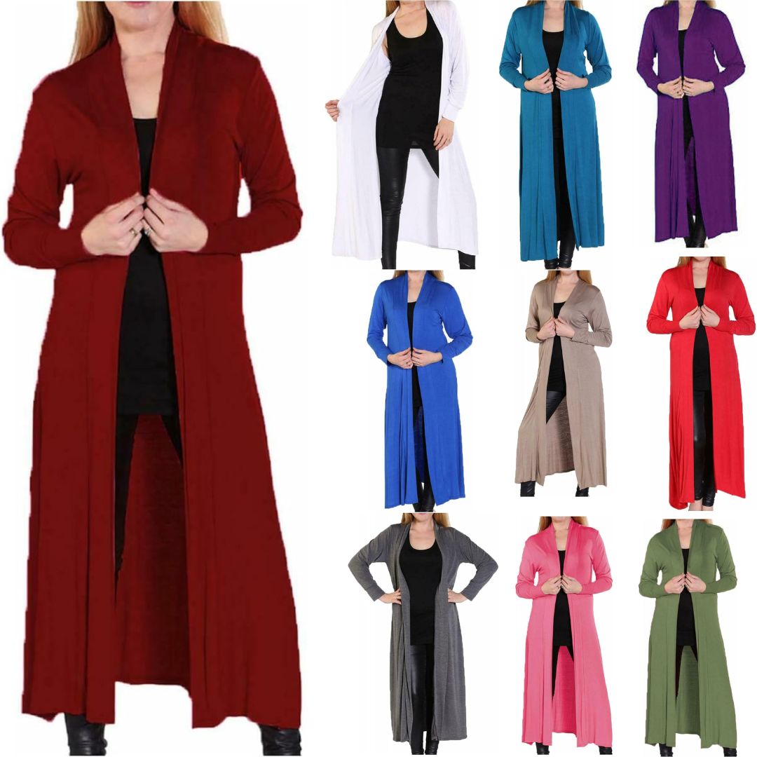 LUXE DIVA Women’s Plus Size Maxi Long Cardigan UK | Floaty Full Sleeve Open Front Coatigan | Lightweight Collared Duster Jacket | Ladies Longline Cover Up Sizes 8-26
