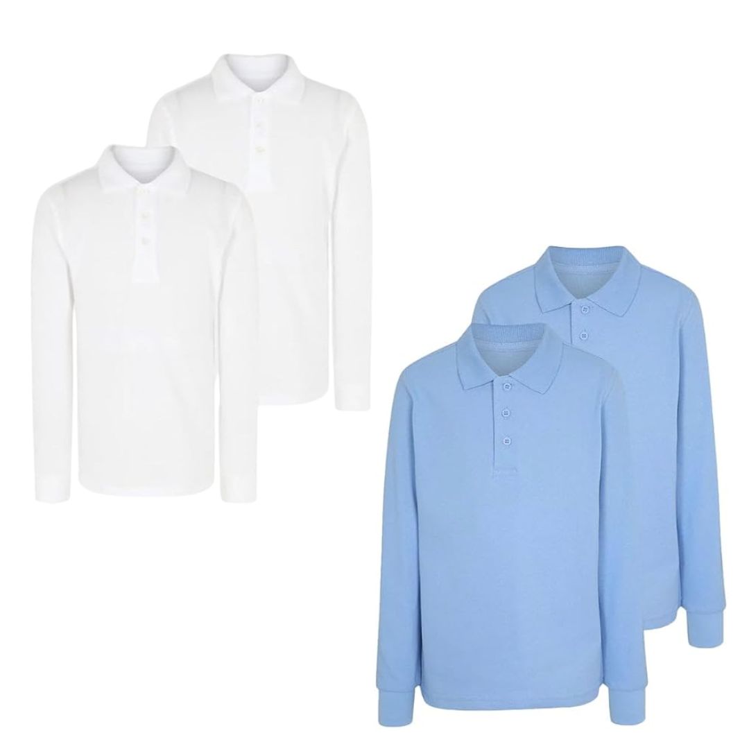 LUXE DIVA Boys Plain Polo Shirts Kids Summer Long Sleeve School T-Shirts Top School Shirts Uniform PE Top