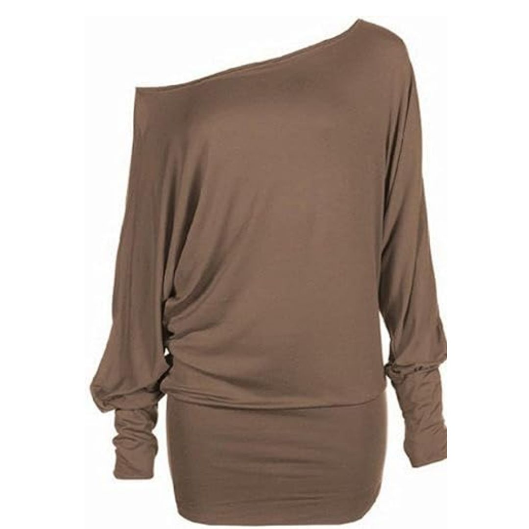 LUXE DIVA One Off-Shoulder Tops with Long Sleeves, Off Shoulder Batwing Jumper, Ladies Batwing Top in Black, Red, White Plus 21 Colors More UK