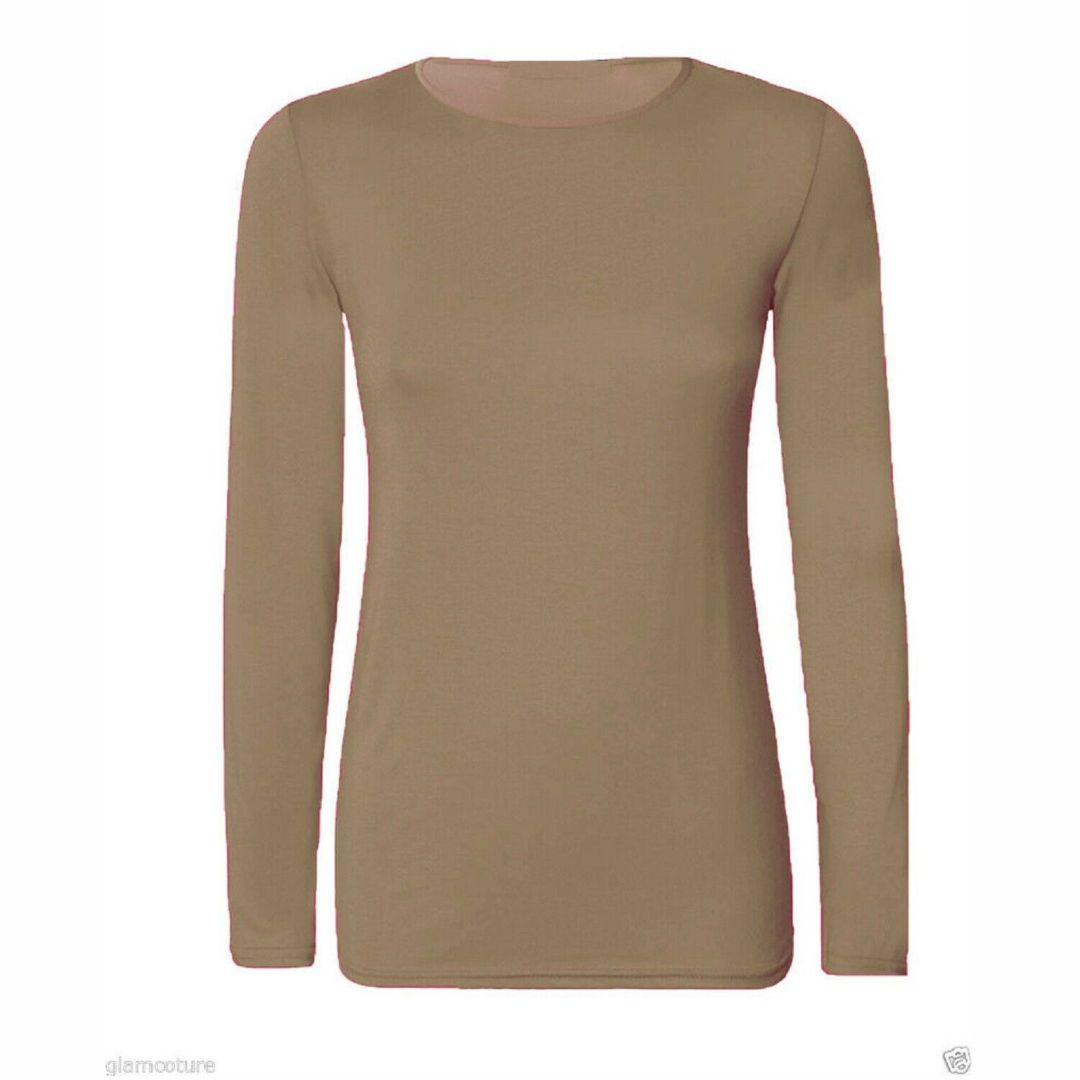 LUXE DIVA New Ladies Long Sleeve Round Neck T-Shirt Top Size 8-26