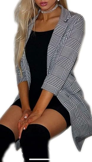 LUXE DIVA Womens Ladies Checkered Check Hound Tooth Tartan Duster Coat Jacket Balzer Top