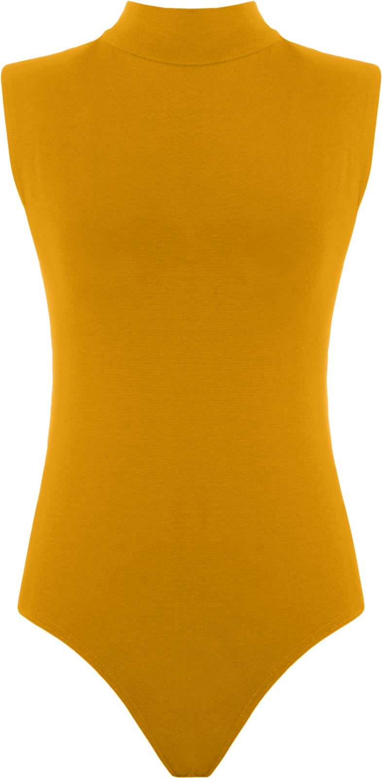 Womens Polo Turtle Neck Bodysuit Ladies Sleeveless Leotard Plain Stretchy Plunge Casual Party T-Shirt Top Sizes 16-22