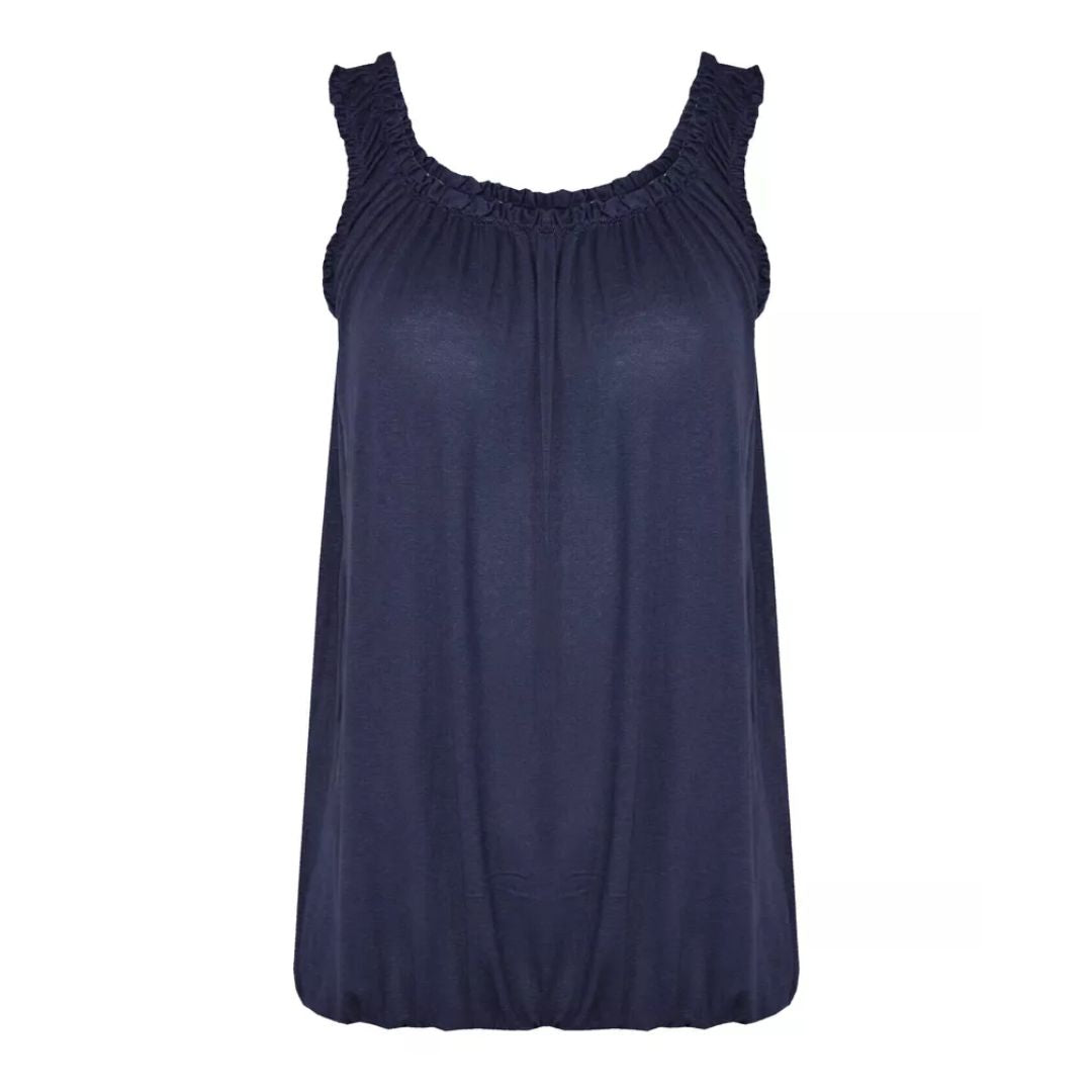 LUXE DIVA Women’s Gathered Round Scoop Neckline Swing Trim Sleeveless Plain Tank Top Wide Straps Ladies Elastic Bubble Hem Summer Camisole Baggy Vest Blouse Top