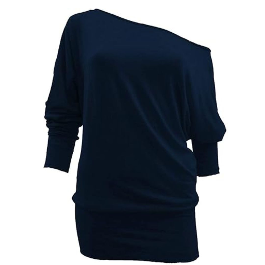 LUXE DIVA One Off-Shoulder Tops with Long Sleeves, Off Shoulder Batwing Jumper, Ladies Batwing Top in Black, Red, White Plus 21 Colors More UK