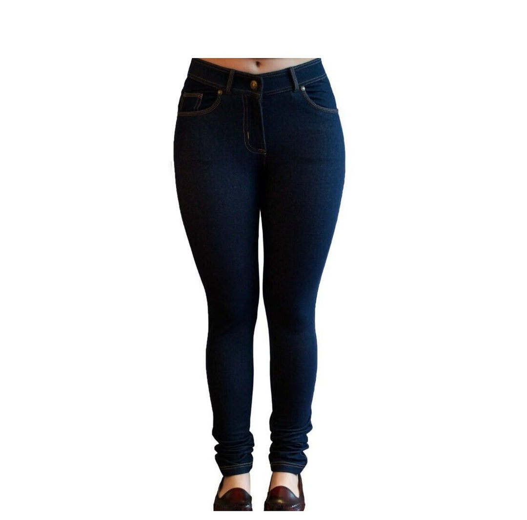 LUXE DIVA Ladies Women & Girls Stretch Denim Look Skinny Jeggings Leggings with Zip and Pockets UK Size 10-22