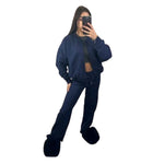 Load image into Gallery viewer, LUXE DIVA Womens Drop Shoulder Front Zip Plush Jacket Long Line Wide Leg Bottom Co-ord Set One Size Fits 8-14