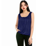 Load image into Gallery viewer, LUXE DIVA Women’s Gathered Round Scoop Neckline Swing Trim Sleeveless Plain Tank Top Wide Straps Ladies Elastic Bubble Hem Summer Camisole Baggy Vest Blouse Top