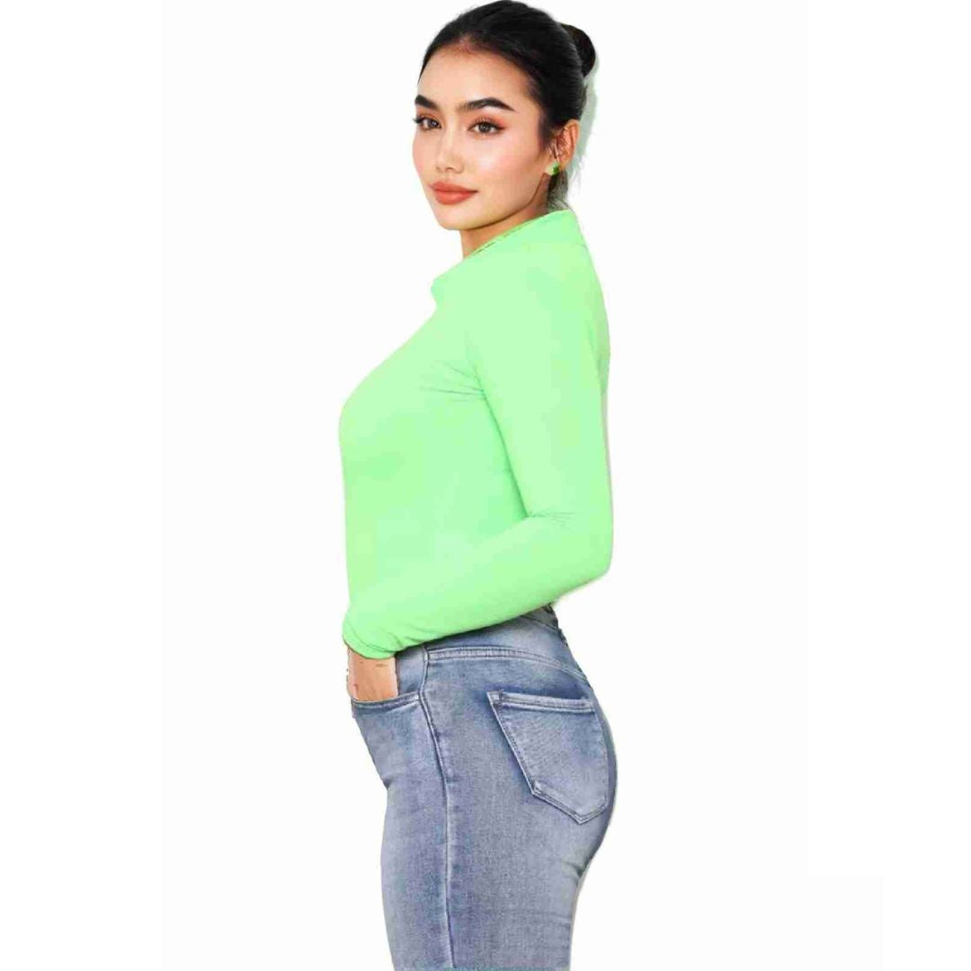 LUXE DIVA Bodysuit for Women Mock Turtle Neck Long Sleeve Tops Slim Fit Basic Stretch Soft Bodysuit Jumpsuit