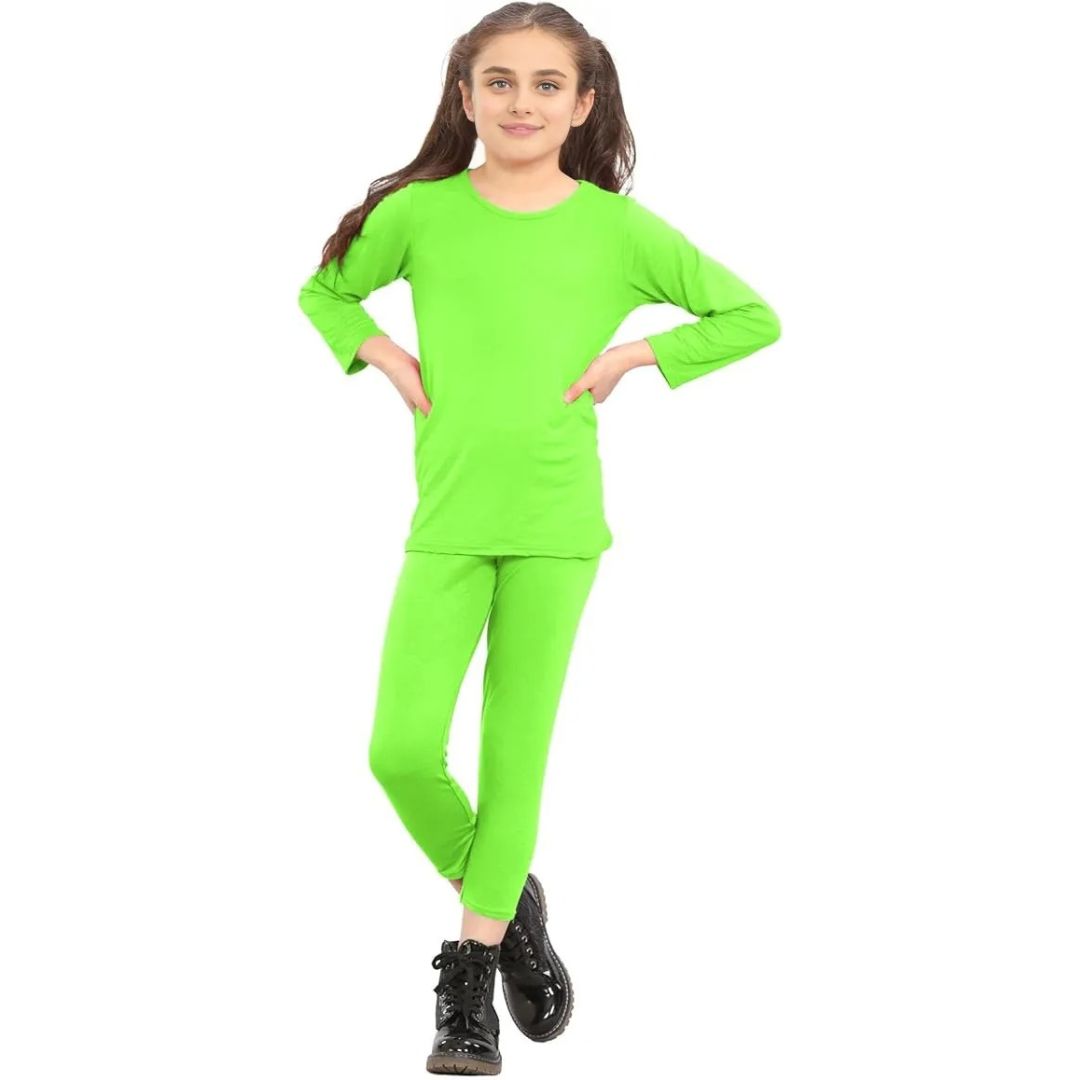 LUXE DIVA Girls 2-Piece Neon Summer Set – Stylish T-Shirt and Leggings Outfit for Ages 7-13