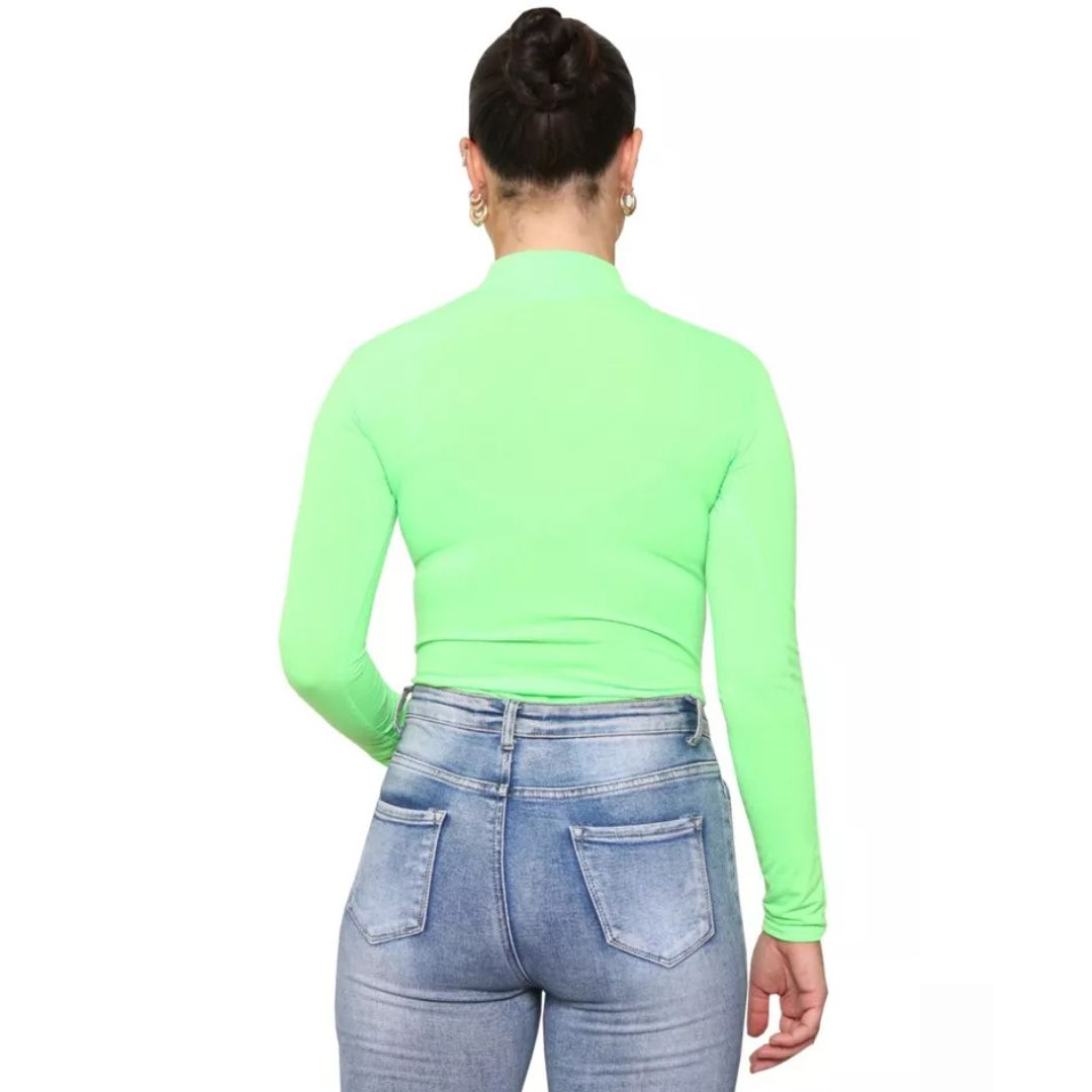 LUXE DIVA Bodysuit for Women Mock Turtle Neck Long Sleeve Tops Slim Fit Basic Stretch Soft Bodysuit Jumpsuit