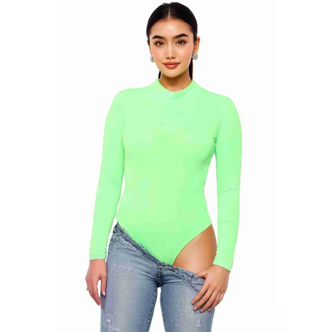 LUXE DIVA Bodysuit for Women Mock Turtle Neck Long Sleeve Tops Slim Fit Basic Stretch Soft Bodysuit Jumpsuit