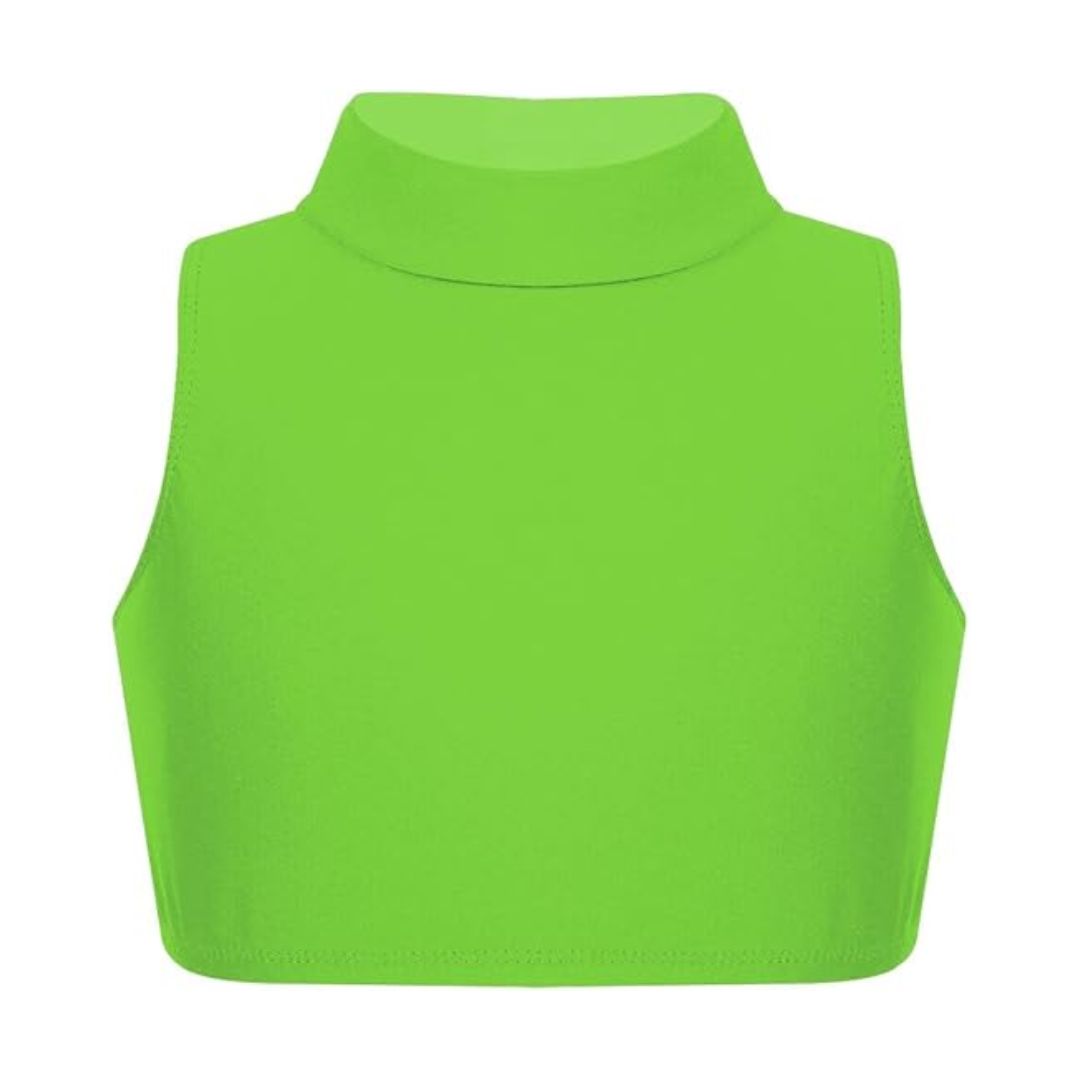 LUXE DIVA Girls Gymnastics Crop Tops – Kids Sleeveless Turtle Neck Crop Top for Dance, Yoga, Sports, Running – Plain Summer Vest Activewear for Girls Ages 5-13 Years